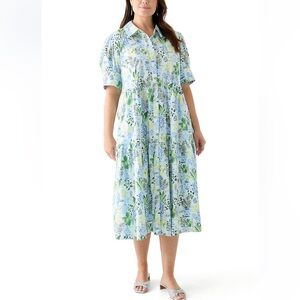 Crown & Ivy Short Sleeve Botanical Printed Shirt Dress Size 1x